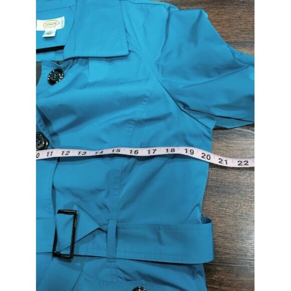 Talbots Spring Belted Trench Coat Teal Blue Women's Petite Size Medium - Picture 11 of 16